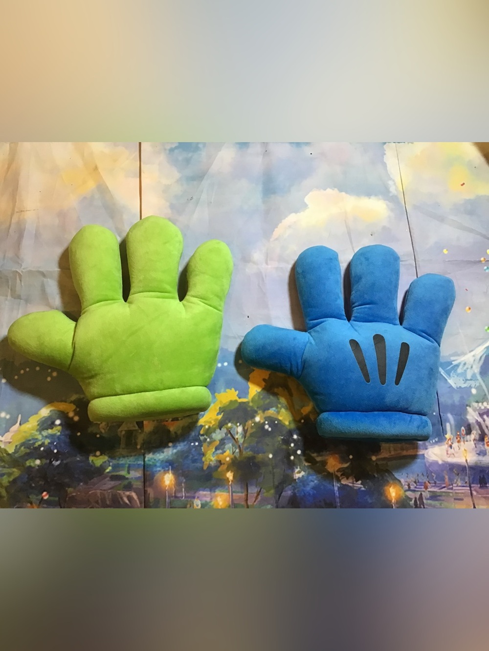 Disney parks Mickey Mouse plush hands blue & green